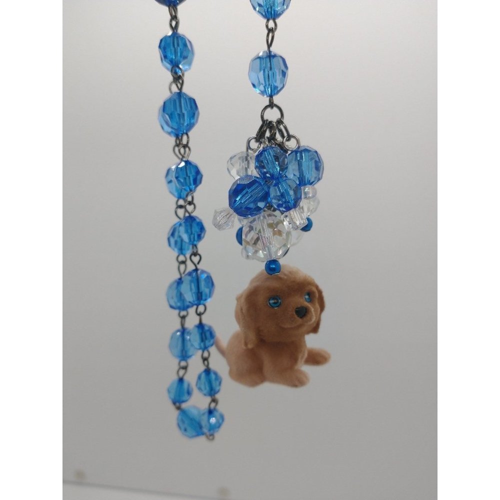 Pekingese Dog Rearview Mirror Car Charm Blue Gem Crystals Suncatcher Decoration